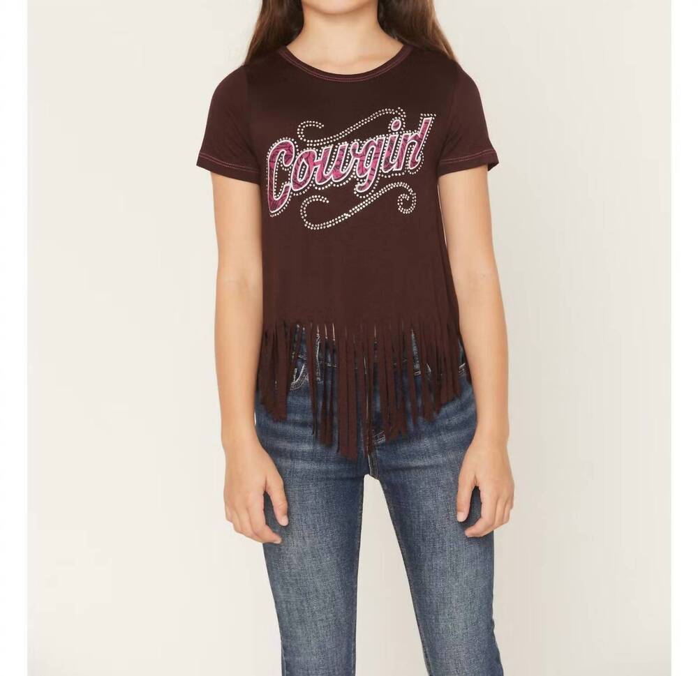 NEW COWBOY HARDWARE cowgirl fringe top in deep brown